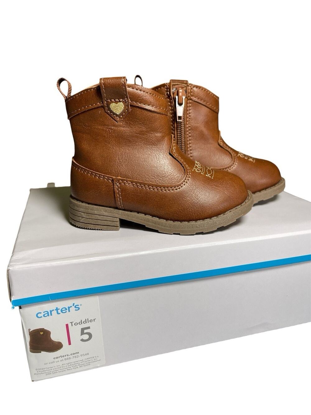 Carter's Girls 5T Toddler Cowgirl Cowboy Boots Delilah Western Brown Zipper NEW!